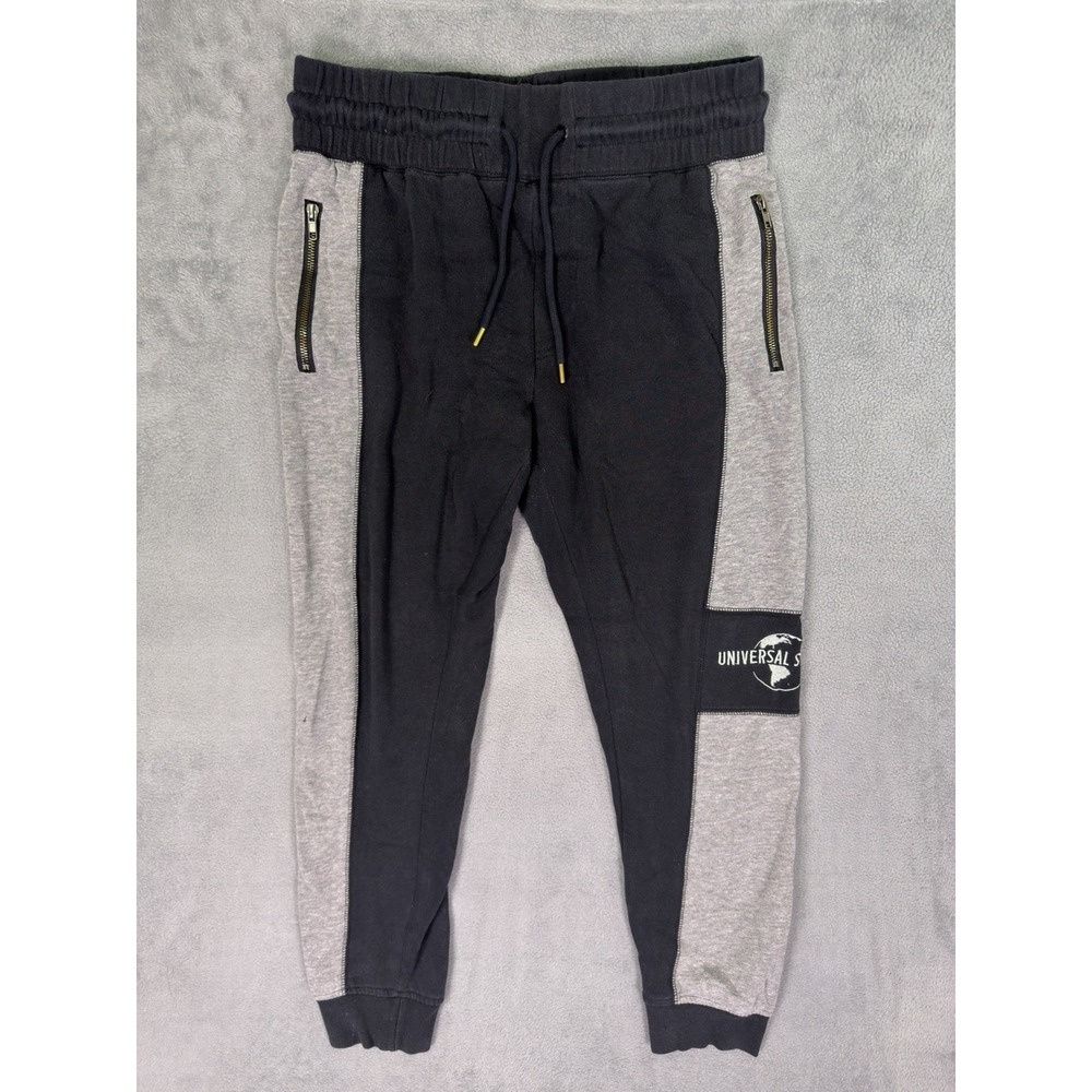 Universal Studios Sweat Pants Mens Medium Black Gray Knit Embroidered Jogger